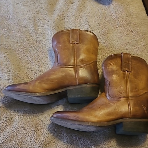 Frye Billy Short Pull On Cognac Brown Leather Southern Cowboy Ankle boots 6.5 - Picture 4 of 12